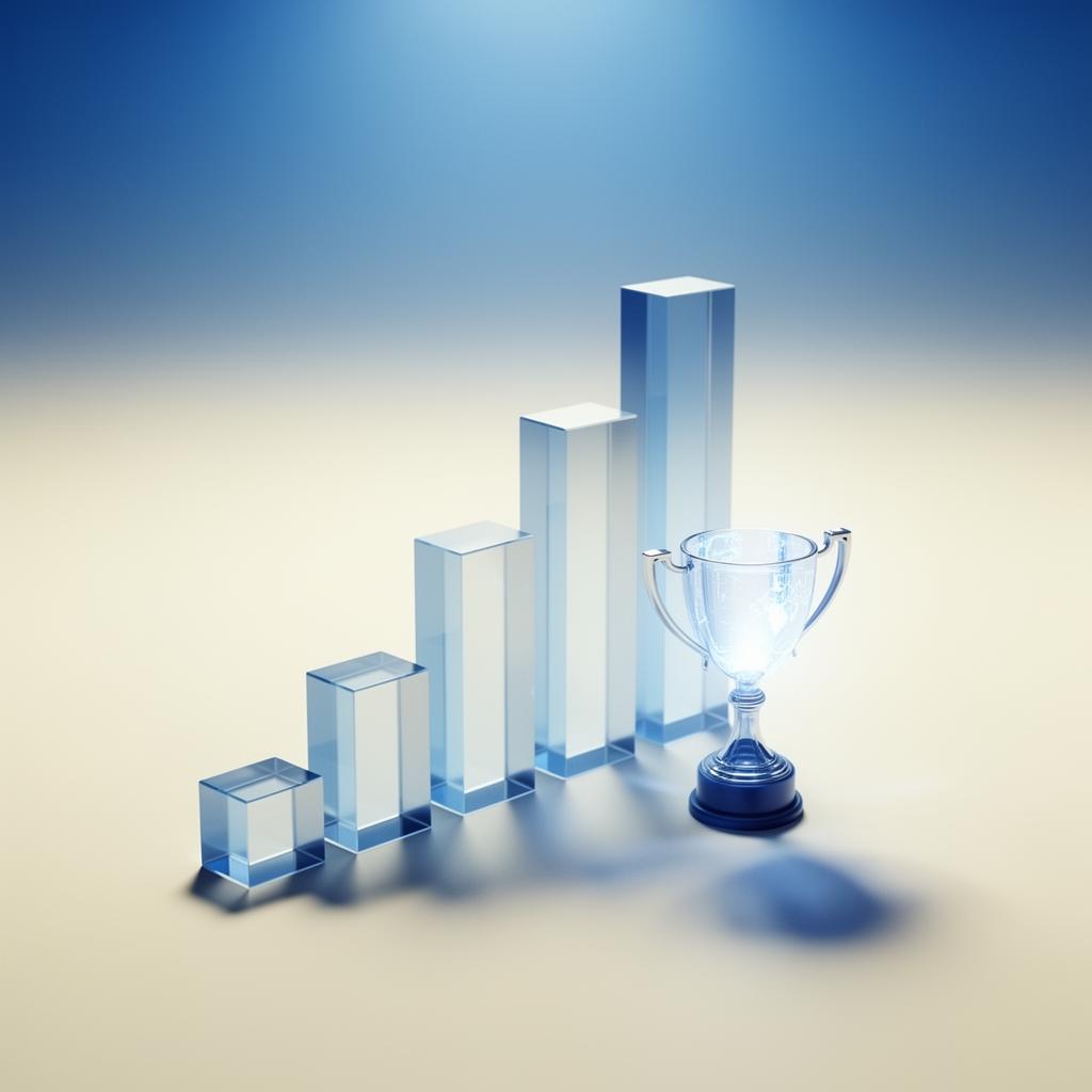 Stylized growth chart and trophy representing aspirant progress on Sadhna