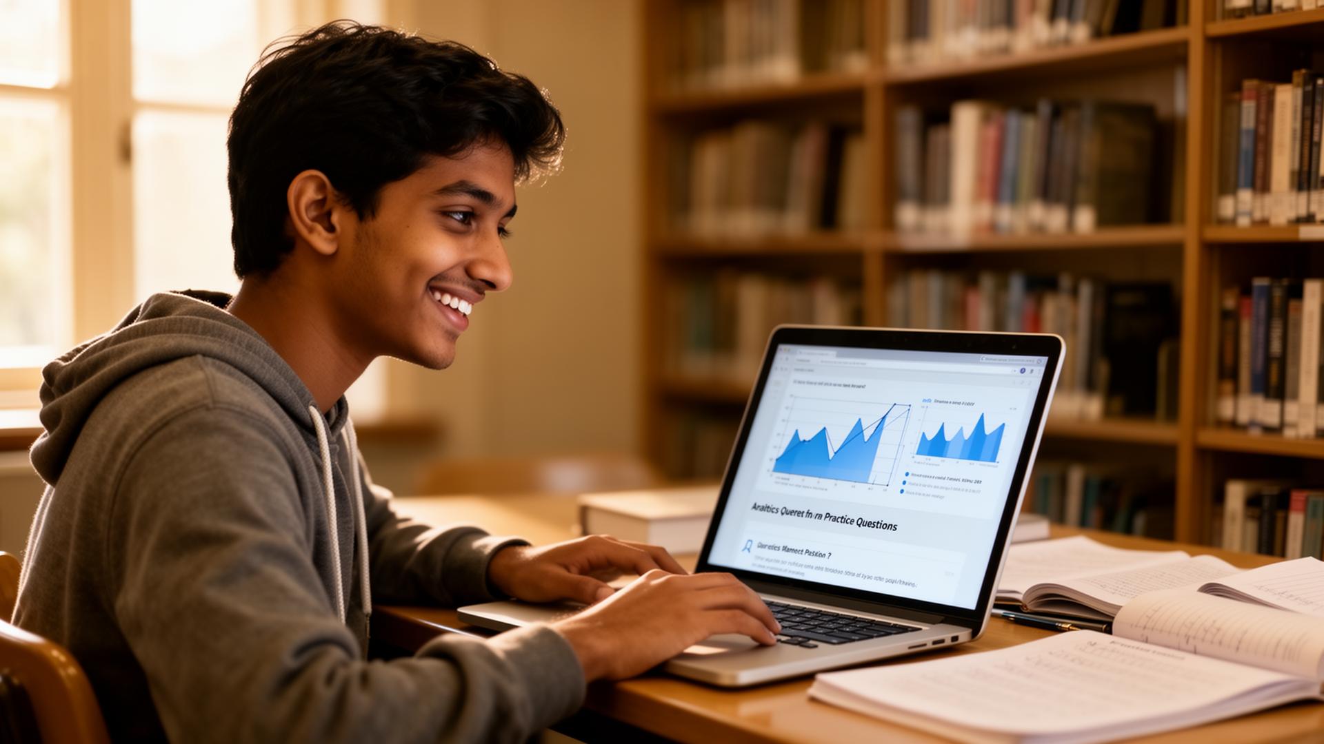 A student reviewing mock test analytics on a laptop
